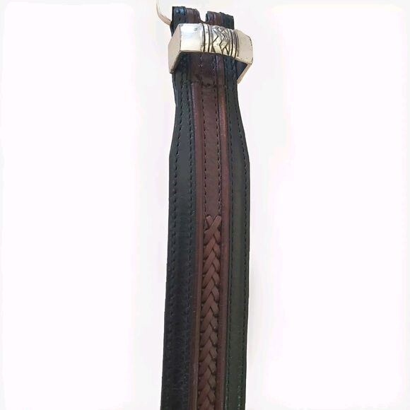 Onyx Brighton  Leather Belt Men's 44 Brown Black Pinon Hills Inlay Lace - Picture 2 of 7